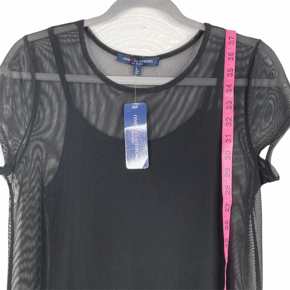 Short sleeve black mesh lined midi dress - Picture 4 of 7